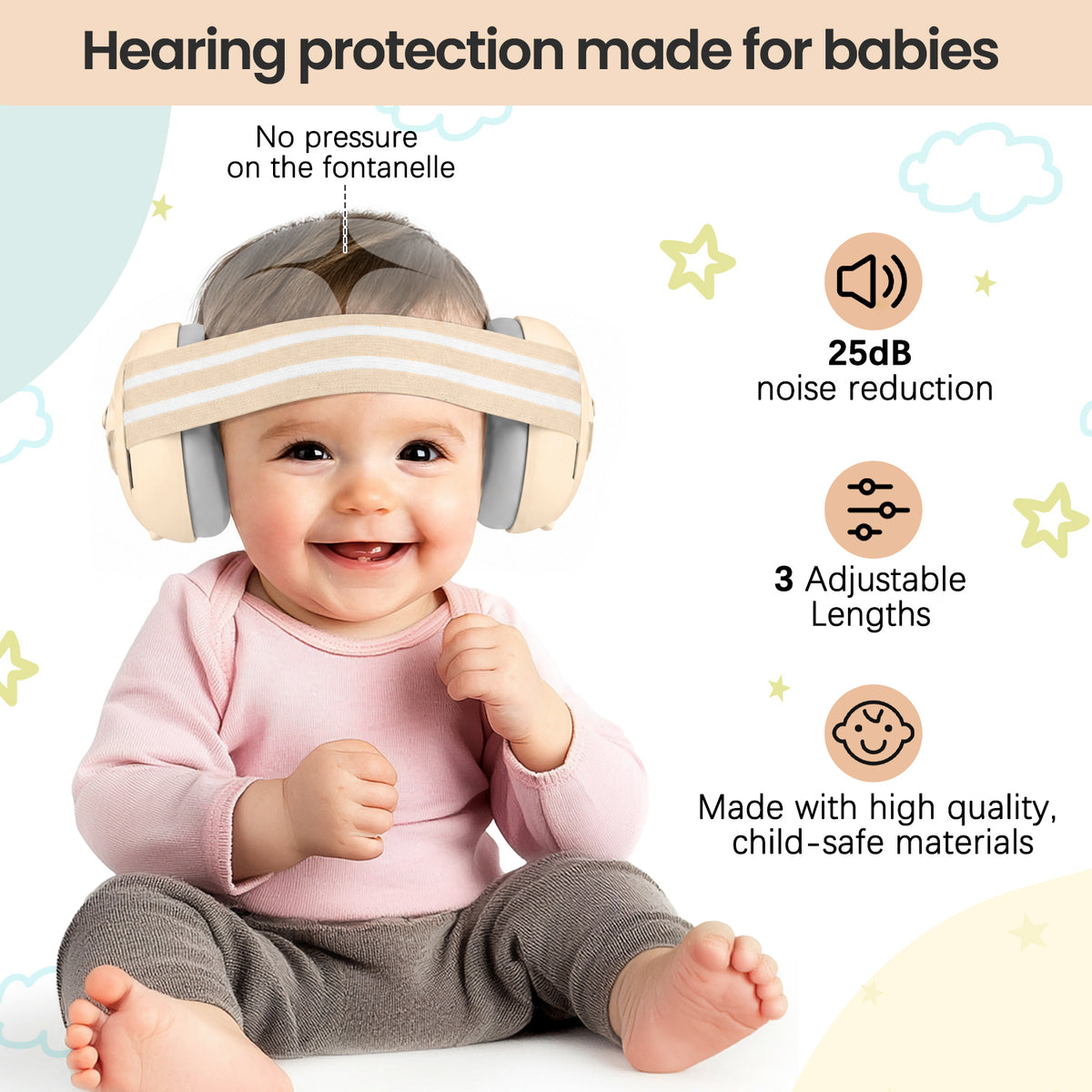 2-in-1 Baby Ear Muffs Noise Protection, Toddler Noise Canceling Headphones for Baby 0-36 Months, Infant Ear Protection for Sleep & Plane travel essentials, Adjustable Headband - Cream White