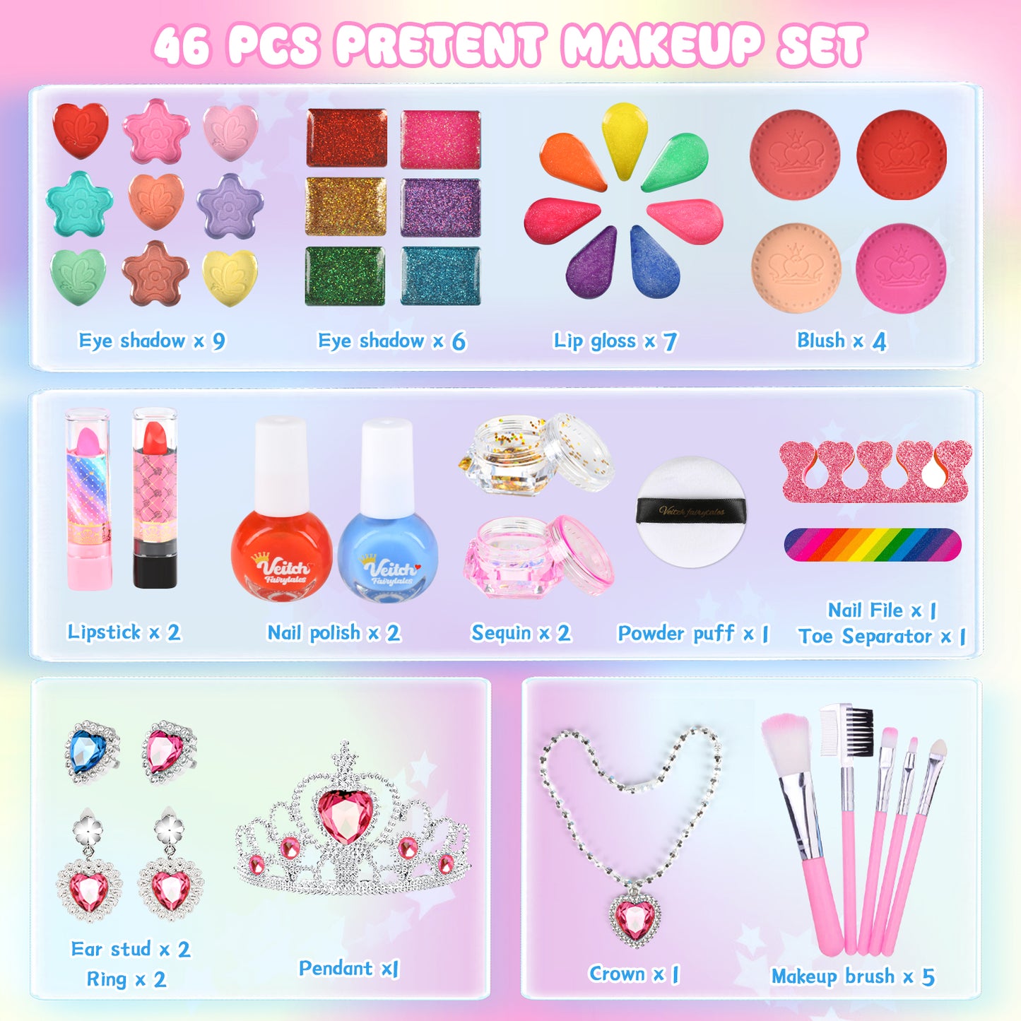 Girls Makeup Toys Kit, 46 PCS Pretend Play Makeup Toys for Kids with Real Cosmetic, Kids Makeup Set Girls Toys for 3-6 Year Christmas Birthday Gifts (Pink)