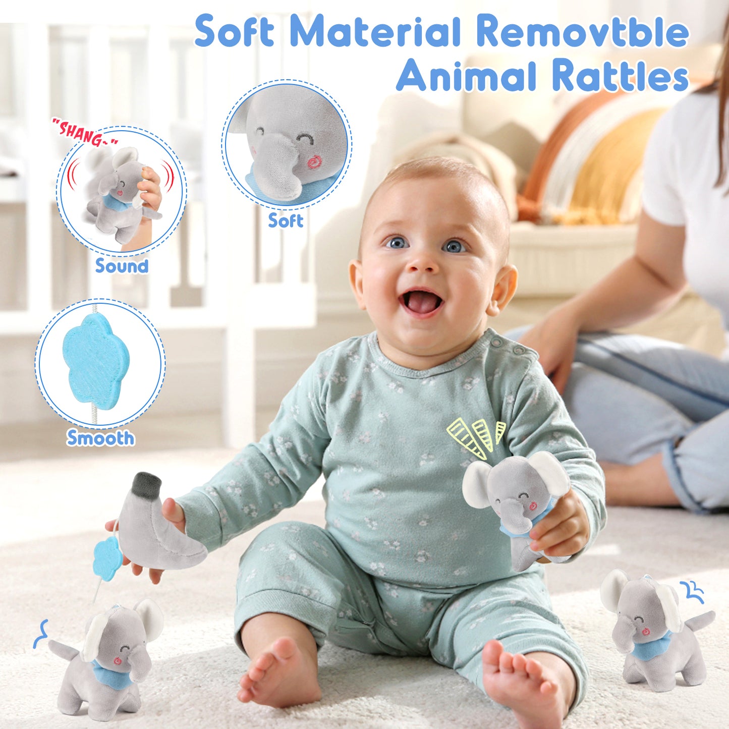 Crib Mobile with Music and Lights, Baby Mobile for Crib with Remote Control, Timing Function and Hanging Rotating Animals, Baby Crib Toys for Newborn Boys Girls 0-36 Months Gift