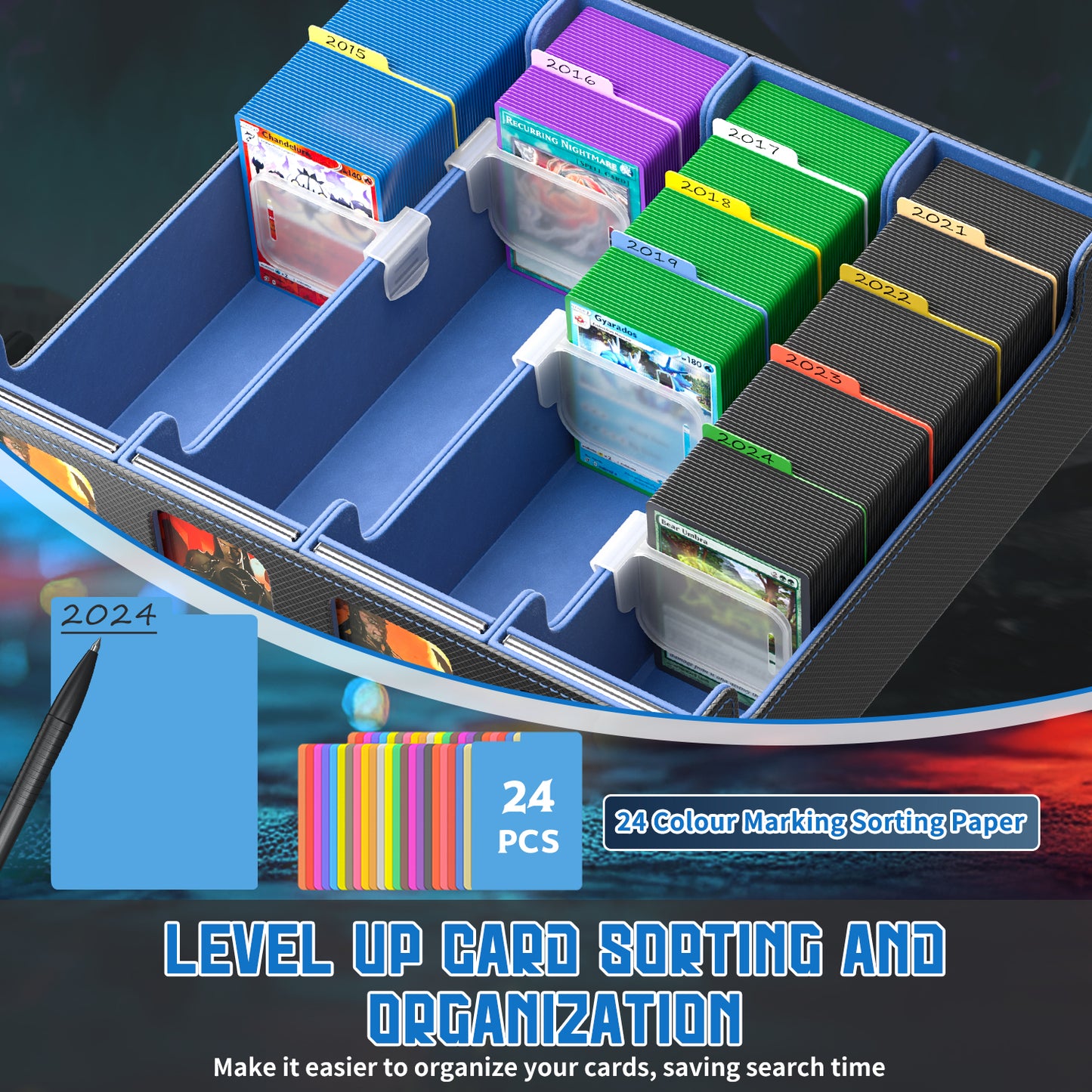 Trading Card Storage Box, 3200+ MTG Deck Box, Magnetic PU Leather Card Deck Box, Fits for Magic Game Sports Cards (Blue)