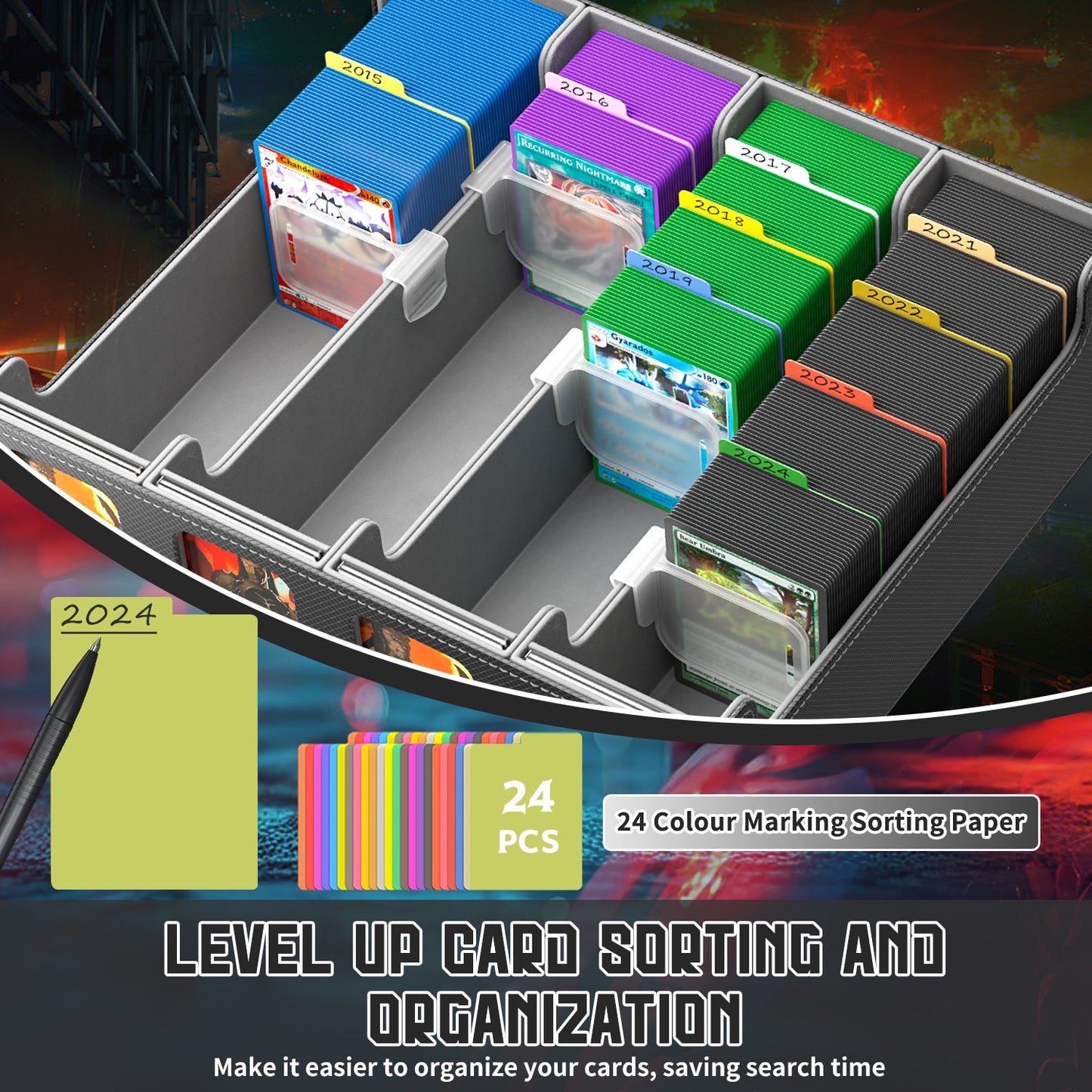 Trading Card Storage Box, 3200+ MTG Deck Box, Magnetic PU Leather Card Deck Box, Fits for TCG Magic Game Sports Cards (Grey)