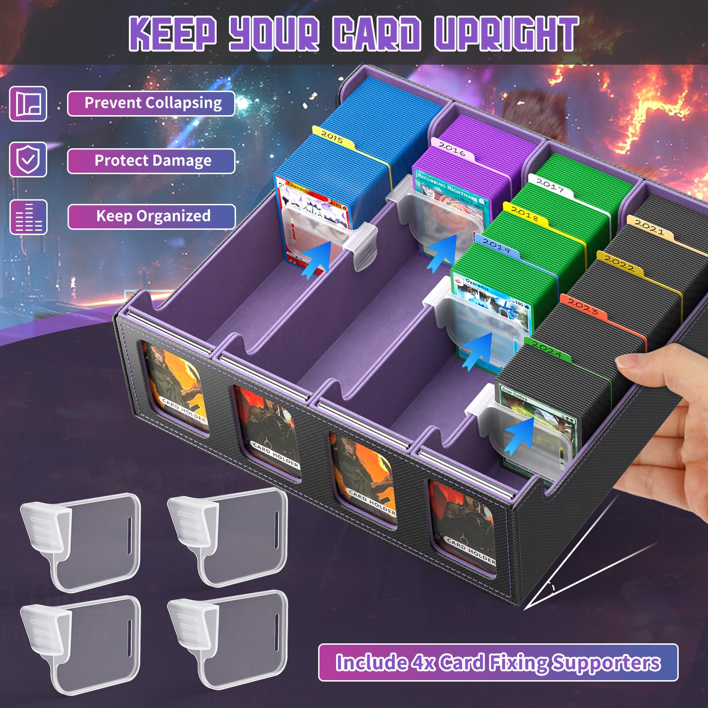Trading Card Storage Box, 3200+ MTG Deck Box, Magnetic PU Leather Trading Card Deck Box, Fits for TCG Magic Game Sports Cards (Purple)
