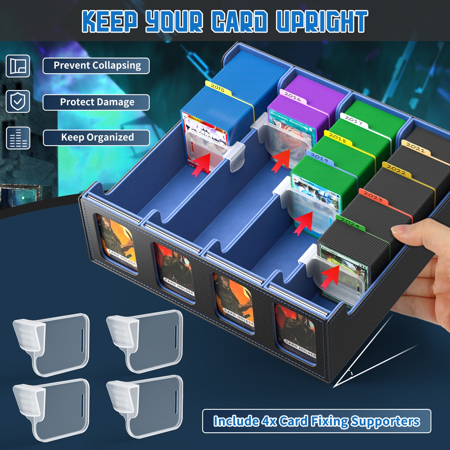 Trading Card Storage Box, 3200+ MTG Deck Box, Magnetic PU Leather Card Deck Box, Fits for Magic Game Sports Cards (Blue)