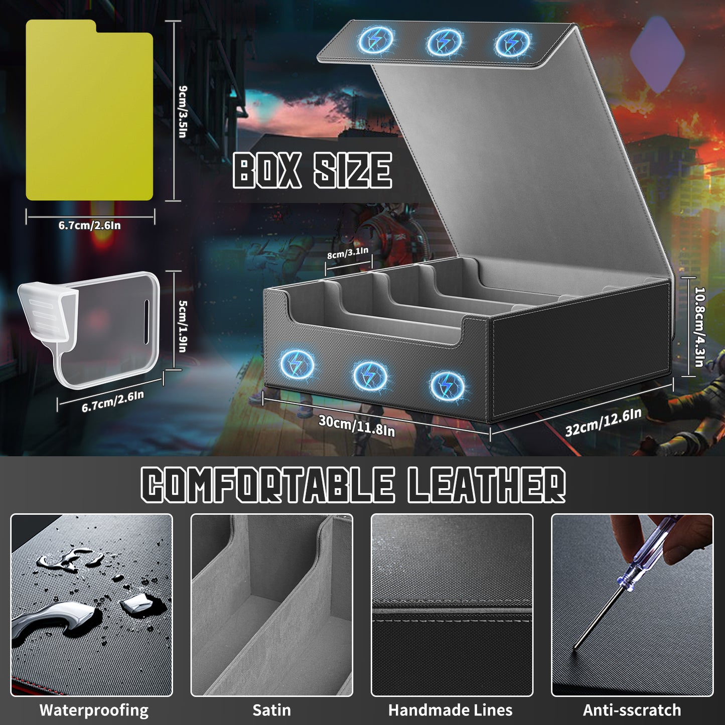 Trading Card Storage Box, 3200+ MTG Deck Box, Magnetic PU Leather Card Deck Box, Fits for TCG Magic Game Sports Cards (Grey)