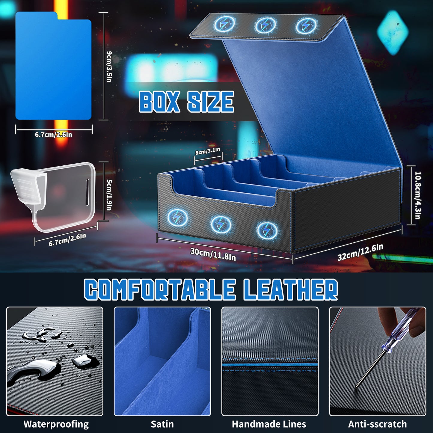Trading Card Storage Box, 3200+ MTG Deck Box, Magnetic PU Leather Card Deck Box, Fits for Magic Game Sports Cards (Blue)