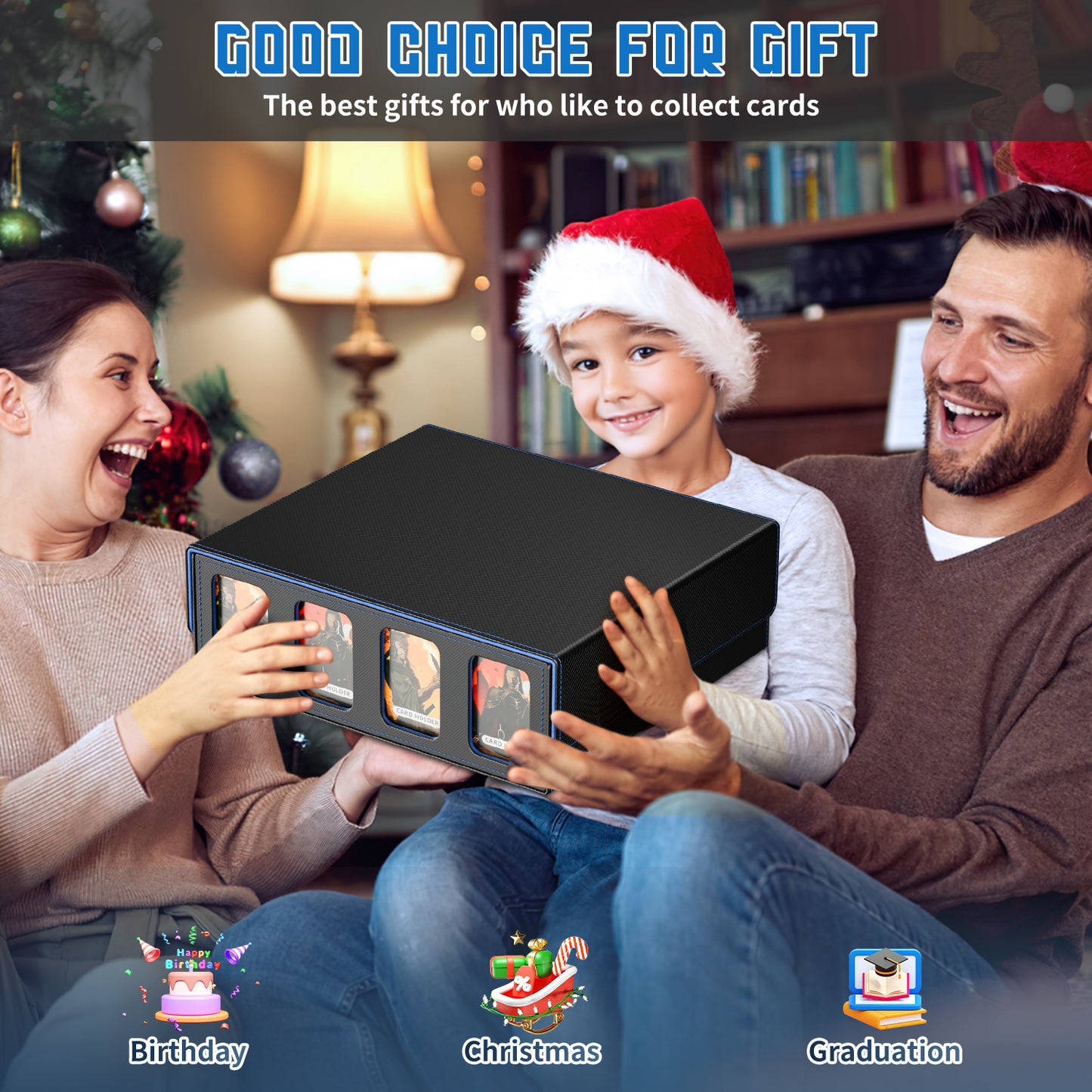 Trading Card Storage Box, 3200+ MTG Deck Box, Magnetic PU Leather Card Deck Box, Fits for Magic Game Sports Cards (Blue)