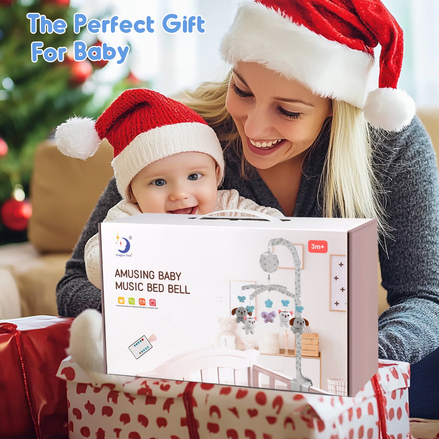 Crib Mobile with Music and Lights, Baby Mobile for Crib with Remote Control, Timing Function and Hanging Rotating Animals, Baby Crib Toys for Newborn Boys Girls 0-36 Months Gift
