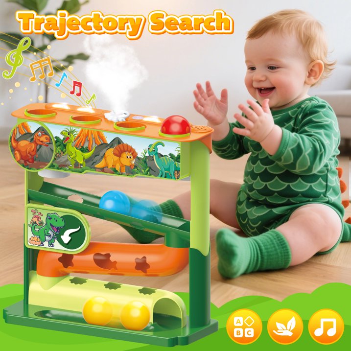 Ball Drop Toys for 1 Year Old, Stacking Toys Drop Ball Tower for Toddlers 1-3, Baby Dinosaur Toy with Light Music Spraying, Montessori Baby/ Toddler Toy, Gifts for Girl Boy Age 6-18 Months Old