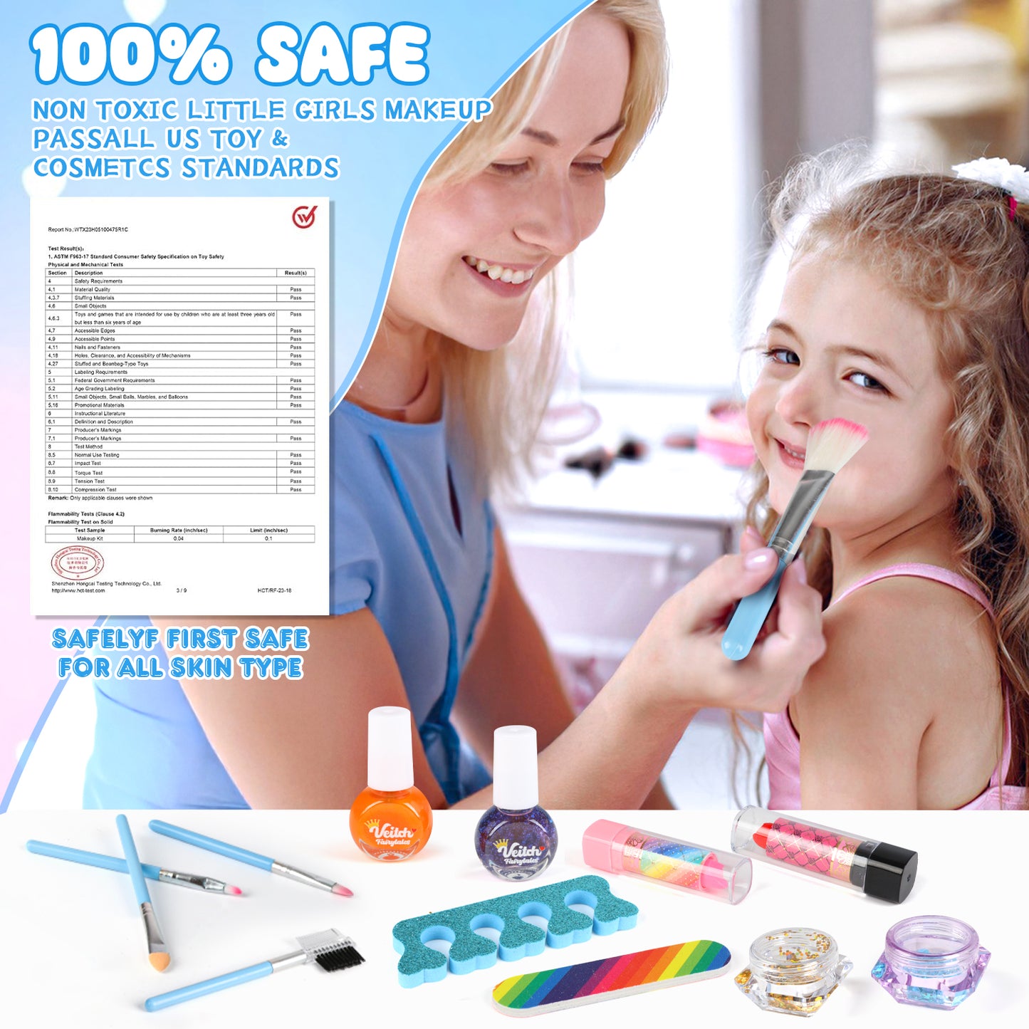 Kids Makeup Kit for Girl Gifts, Frozen Toys for Girls 3-6 years, 46PCS in 1 Makeup Toys Washable Little Girls Princess Make Up Toys for 4 5 6 7 8 9 Year Old Girl Birthday Gift (Blue)