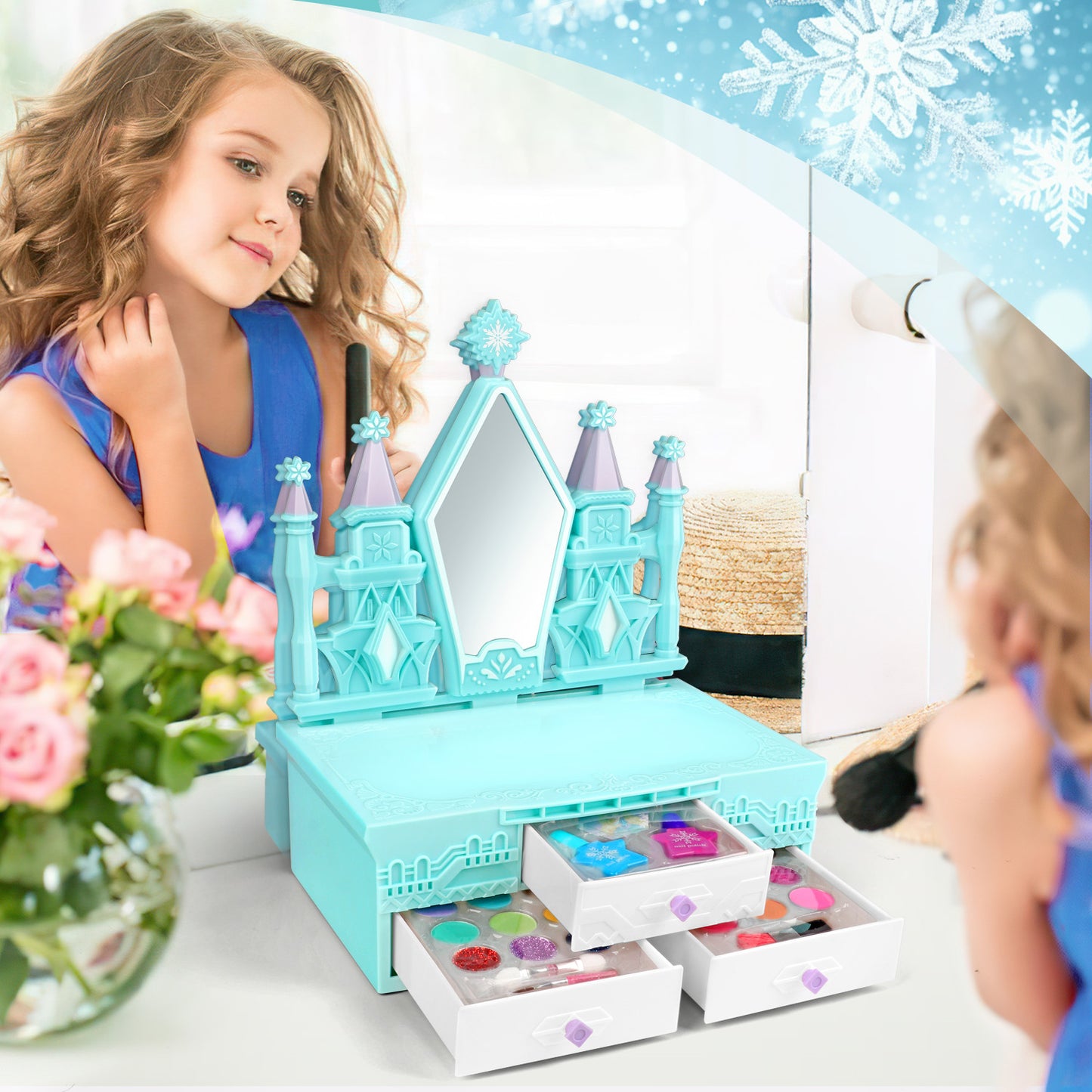 Kids Makeup Kits for Girls, Washable Frozen Makeup Kit with Mirror for Kids, Toddler Makeup Kit Christmas Birthday Gift for 4 5 6 7 8 Years Old Little Girls