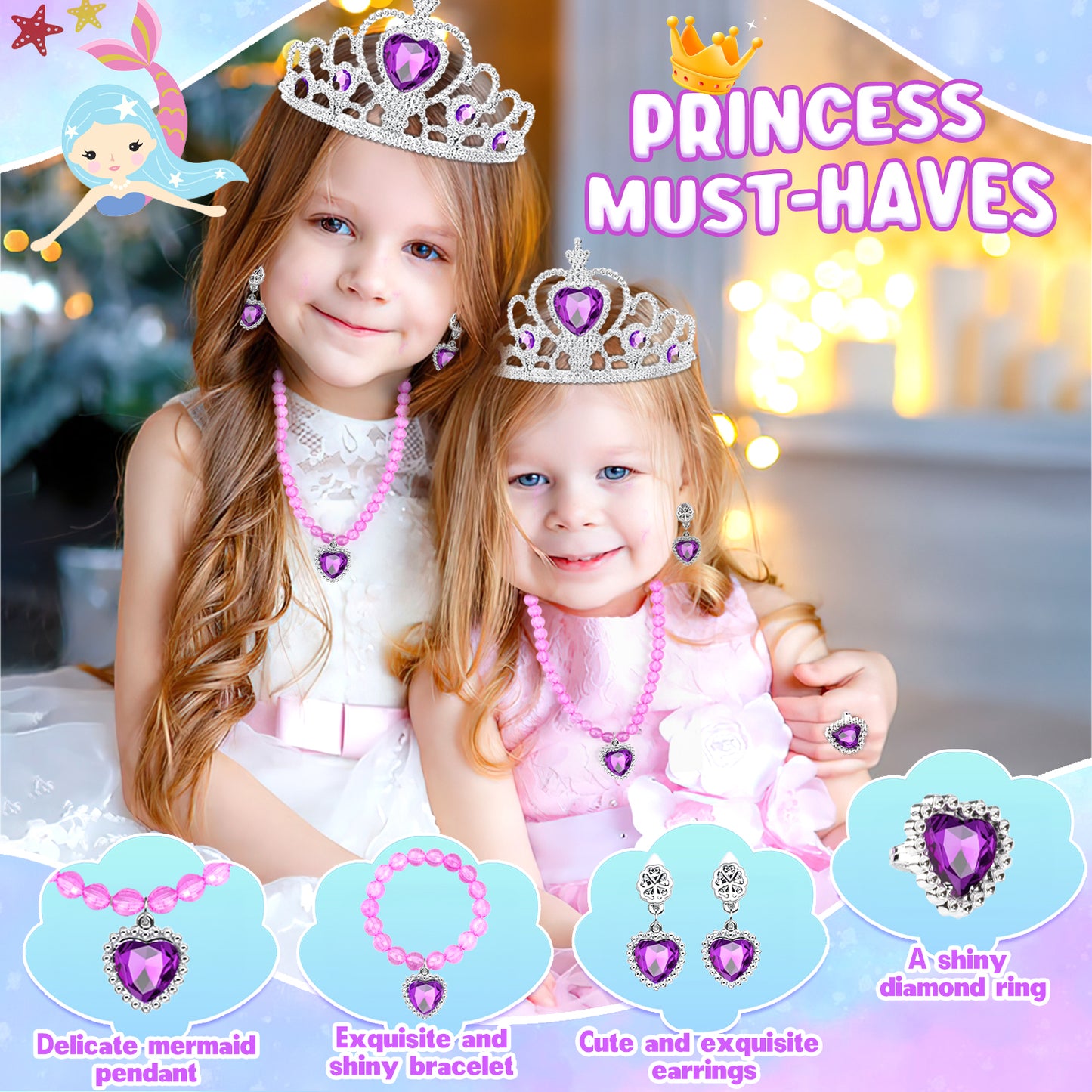 Princess Costume for Girls, Dress Up Toy Set for Girls with Accessories, Birthday Party Dress Up for girls Age 3 4 5 6 7