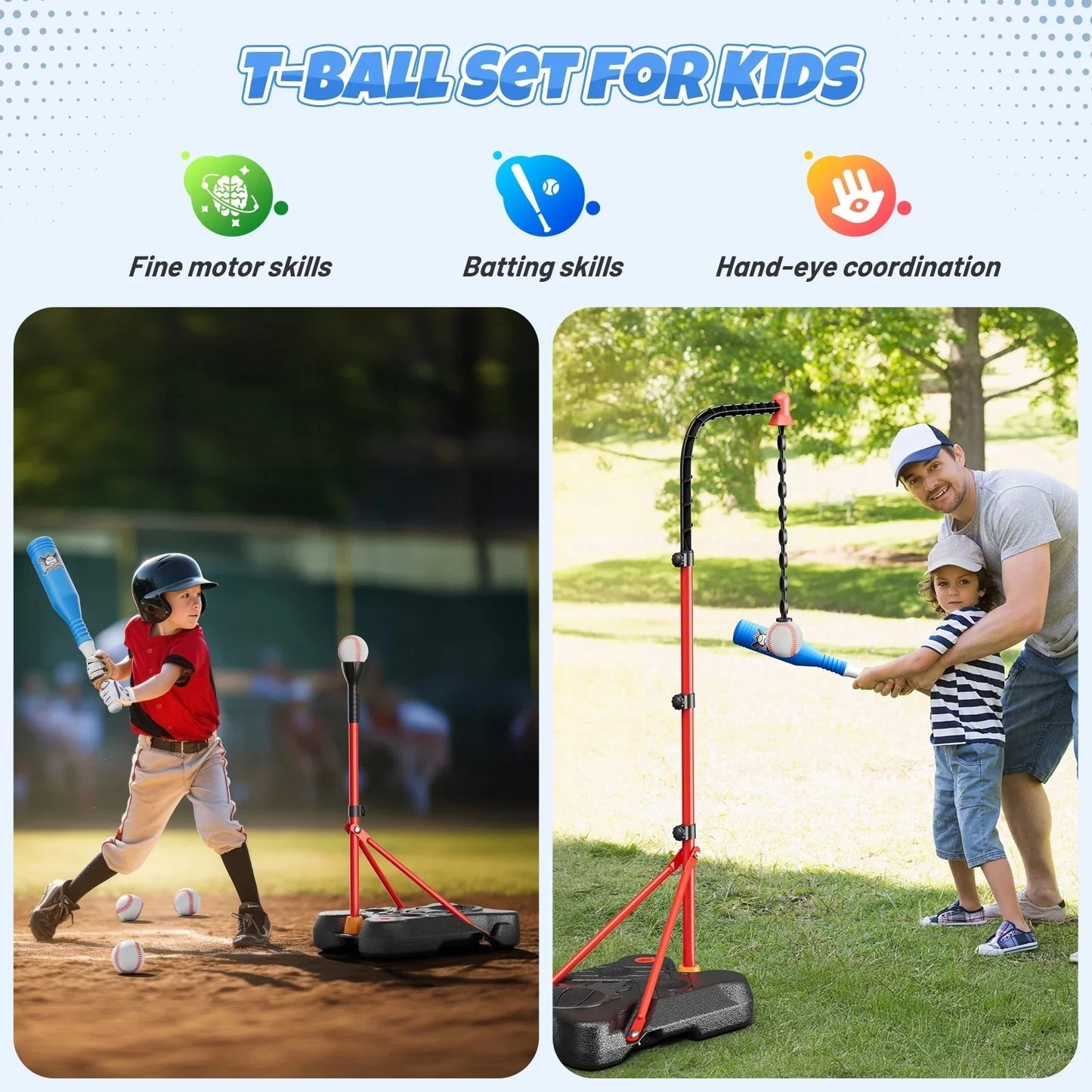 3 In 1 Kids/Toddlers Basketball Hoop,Baseball&T-Ball Sets for Kids 3-5,Adjustable Height, Indoor/Outdoor Sports Toys Gifts for Boys Girls Ages 2 3 4 5 6 7 8 Years Old, Christmas Birthday Gift.