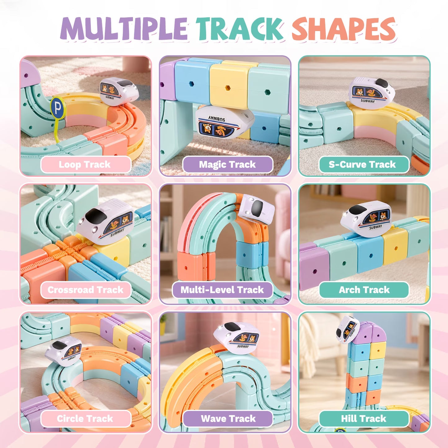 Electric Train Set for Kids Ages 3-8, 3D Gravity-Defying Train Track with Flexible Snap-On Race Car Track, STEM Building Train Toy Gifts for Boys Girls