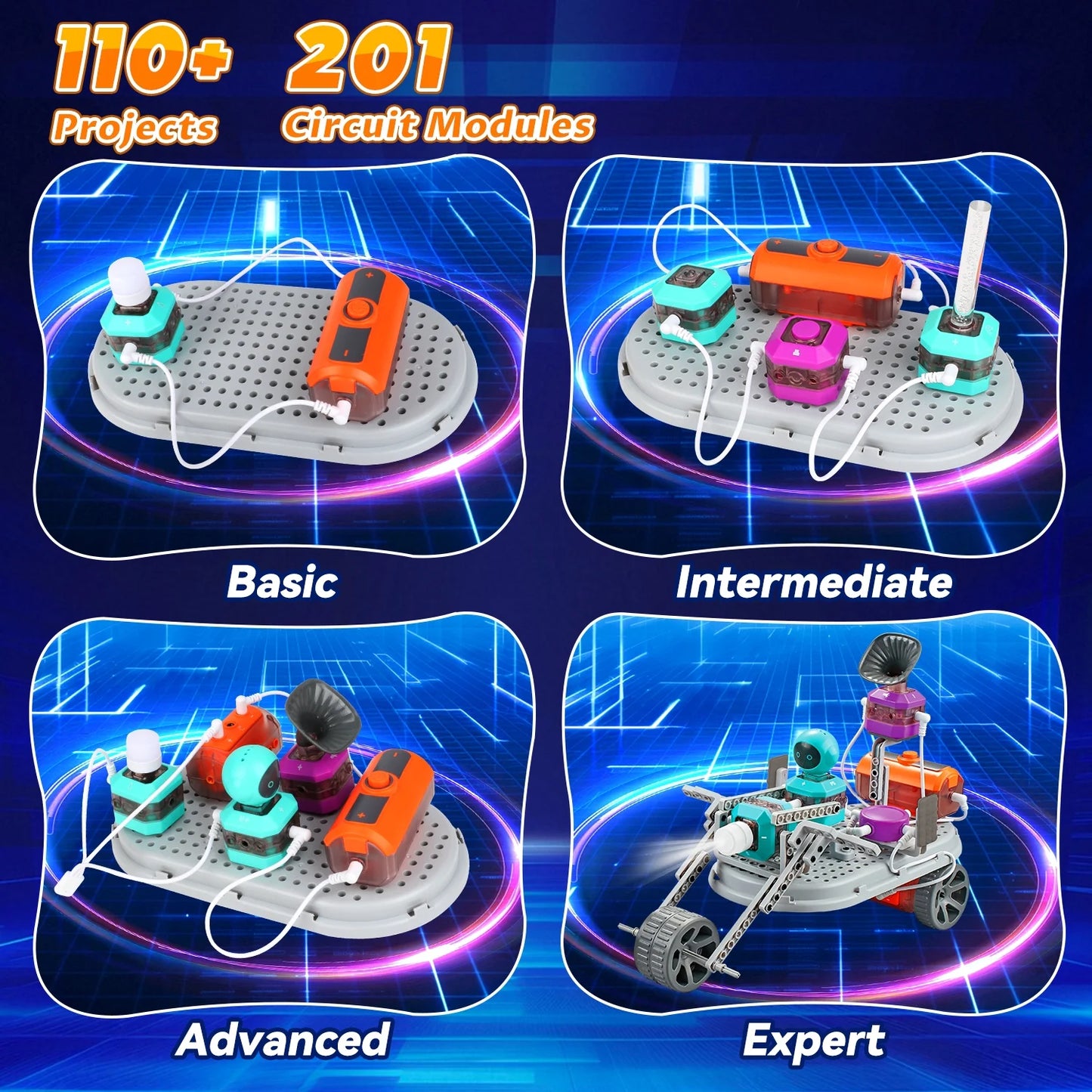 Circuit Board Science Kit for Boys Kids 8-12 Years, 201PCS Building Blocks, 110 Experiments, STEM Educational Toys Birthday Gift for Kids Boys.