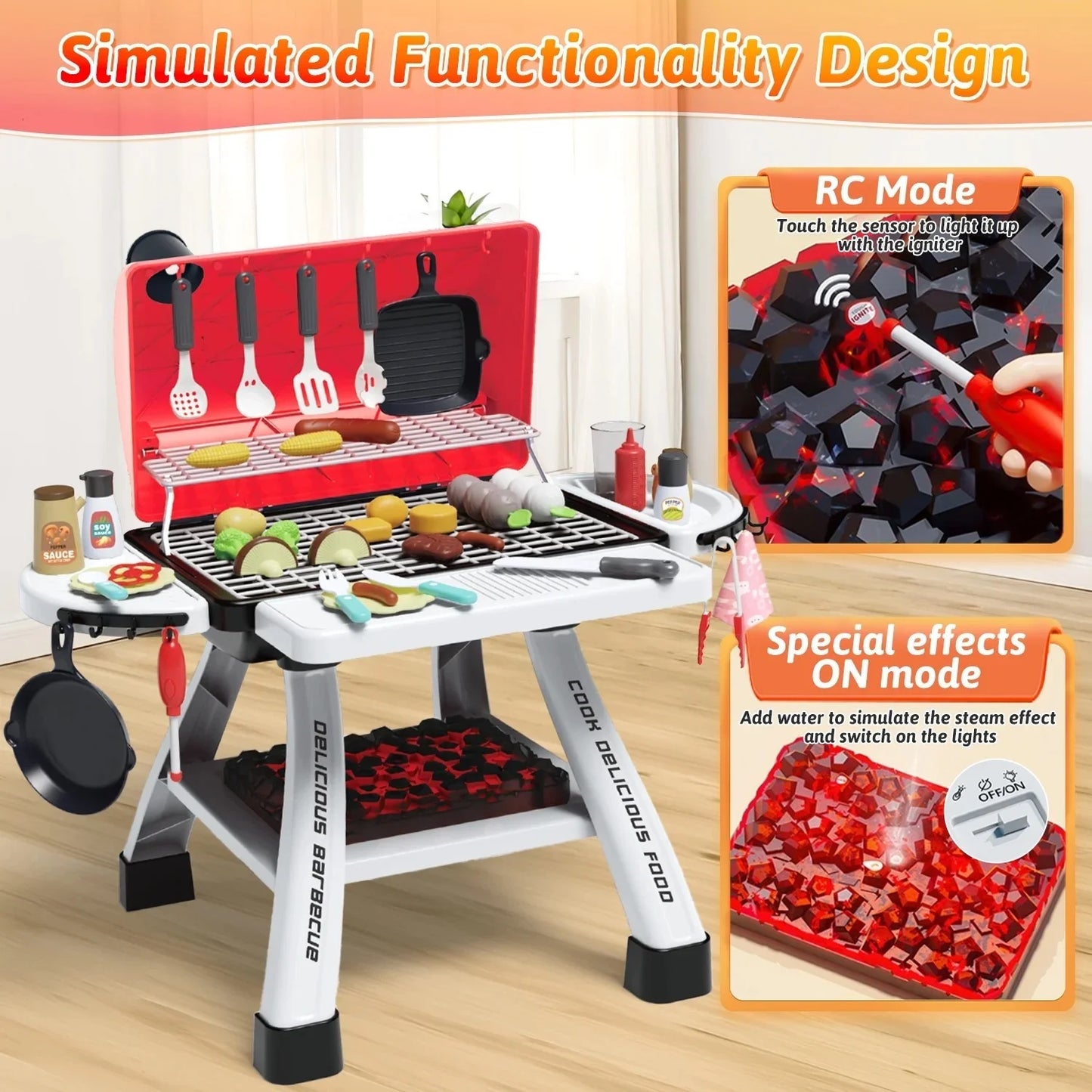 41Pcs Kids BBQ Grill Playset, Toddlers Pretend Play Food Toys, Kids Kitchen Play Set Outdoor Toy Grill, Toy Barbecue for Kids Toddlers Age 2 3 4 5 6 Years Old, Boys Girls Christmas Birthday Gift.