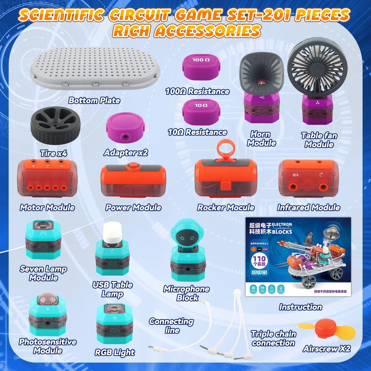 Circuit Board Science Kit for Boys Kids 8-12 Years, 201PCS Building Blocks, 110 Experiments, STEM Educational Toys Birthday Gift for Kids Boys.