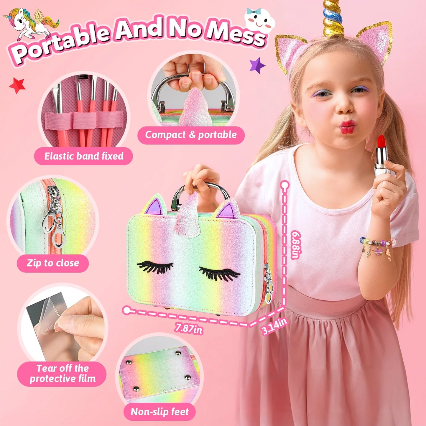 Girls Makeup Kit with Unicorn Makeup Bag, Little Girls Makeup Kit for Kids 4-8-12 Toys, Pretend Princess Christmas/Birthday Gift for Kids Toddlers 4 5 6 7 8 9+ Years(12 PCS)