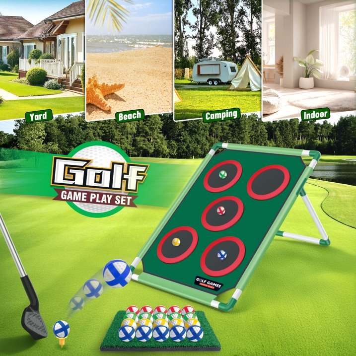 Golf Chipping Game Set, Kids Golf Game, Backyard Chipping Set with 20 Sticky Balls, Adjustable Height, Outdoor&Indoor Sports Game for Family, Birthday Gift for 3-12 Years Old Boys Girls
