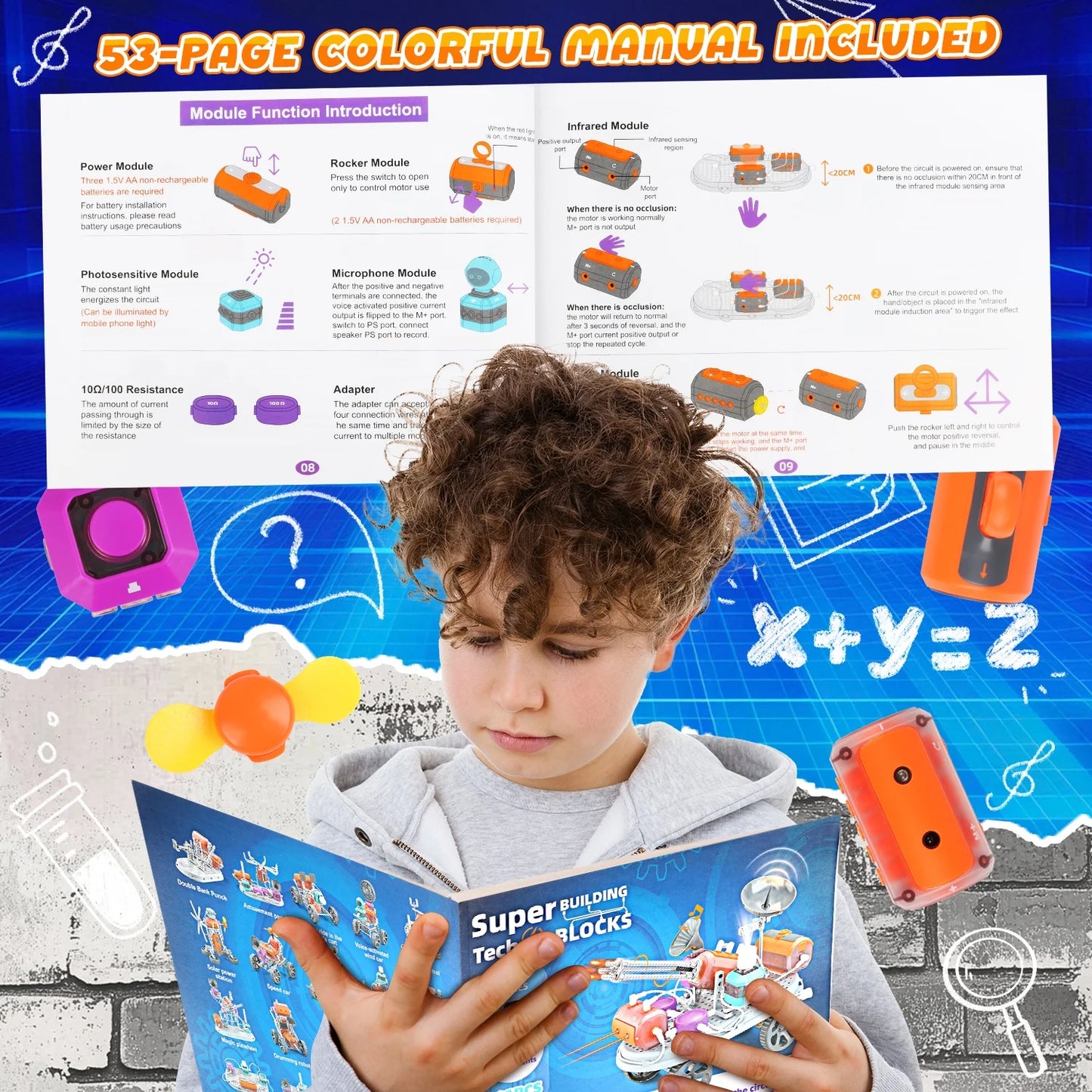 Circuit Board Science Kit for Boys Kids 8-12 Years, 201PCS Building Blocks, 110 Experiments, STEM Educational Toys Birthday Gift for Kids Boys.