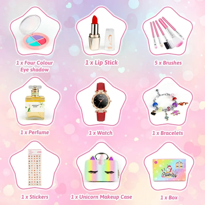 Girls Makeup Kit with Unicorn Makeup Bag, Little Girls Makeup Kit for Kids 4-8-12 Toys, Pretend Princess Christmas/Birthday Gift for Kids Toddlers 4 5 6 7 8 9+ Years(12 PCS)