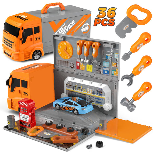 Mechanic Truck Kit Toys for Kids, 36PCS Mobile Car Service Set Toys with Engine Repair Tools , Birthday Gift for Boys/Kids Age 3 4 5 6 Years Old