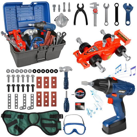 Kids Tool Set, 72PCS Pretend Play Toddler Tools Toy for Boys 3-6 with Construction Tool Box & Electronic Toy Drill, Birthday Christmas Gift for Toddlers Boys Ages 3 4 5 6+