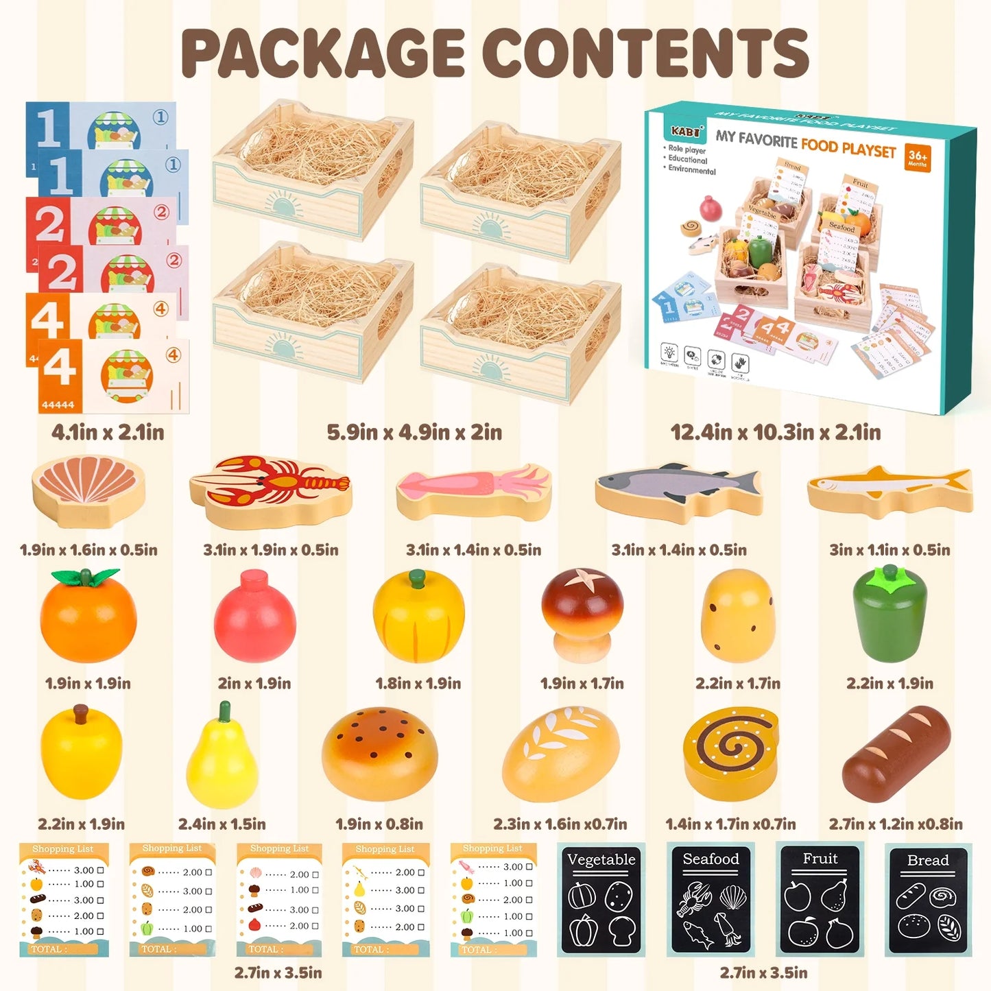 Wooden Play Food Set for Kids Kitchen, Wooden Toy Food,Pretend Play Kitchen Accessories Set, Play Food for Toddlers 1-3, 3 4 5 6 Year Kids Boys Girls Christmas Birthday Gifts