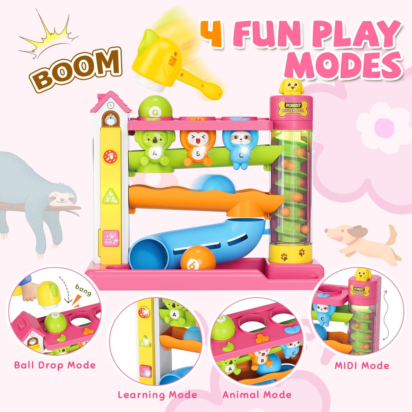 Ball Drop Toys for 1 Year Old, Hammer Ball Track Toy for Toddler 1 2 3, Drop Ball Baby Toy with Light Music, Montessori Learning Toys, Birthday Gifts for Girls Boys Age 6-12-18 Months Old