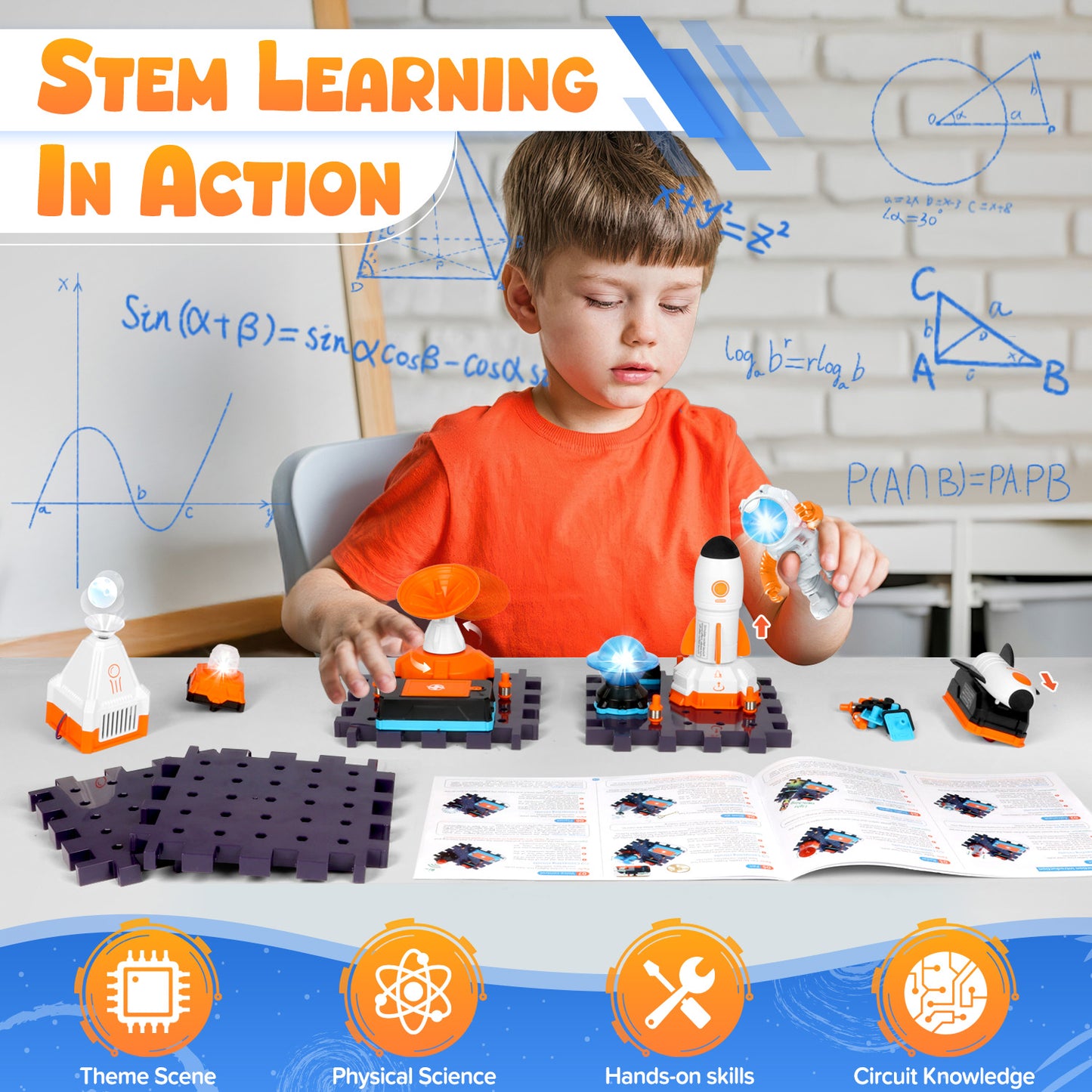 Science Kits for Kids 8-12, Space Aerospace Experiment Set, STEM Electronics Exploration Kit with 128 Projects, 30 Circuit Parts, Educational Learning Toy Gifts for Kids Boys Girls Ages 5 - 7