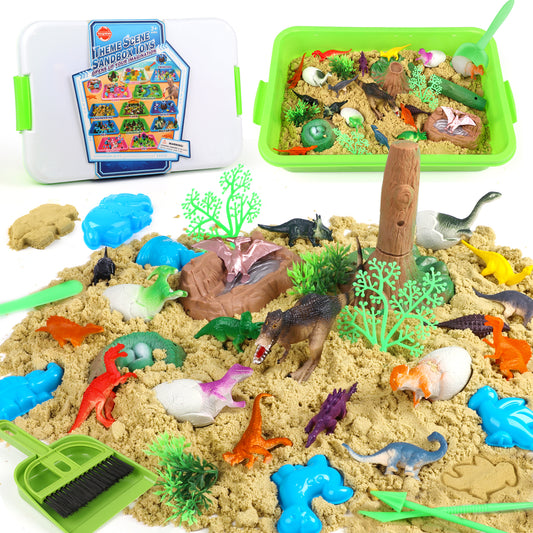 Dinosaur Sensory Bin Toys, 37 PCS Sensory Bins for Toddlers 3-4 with 14 Dinosaur Toys & 2.2lb Magic Sand, Sensory Toy Birthday Gift for Boys Toddler Ages 3-8