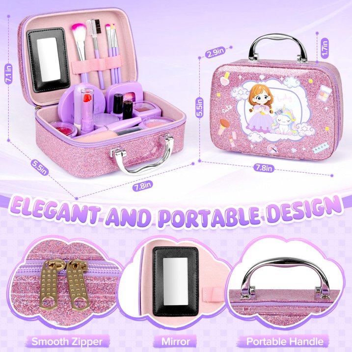 Kids Makeup Kit for Girl Gifts, Kids Makeup Sets for Girls 5-8, Toddler Girl Makeup Toys with Mirror, Children Princess Toy Real Makeup Set Christmas Birthday Gift for Little Girl Age 3-12