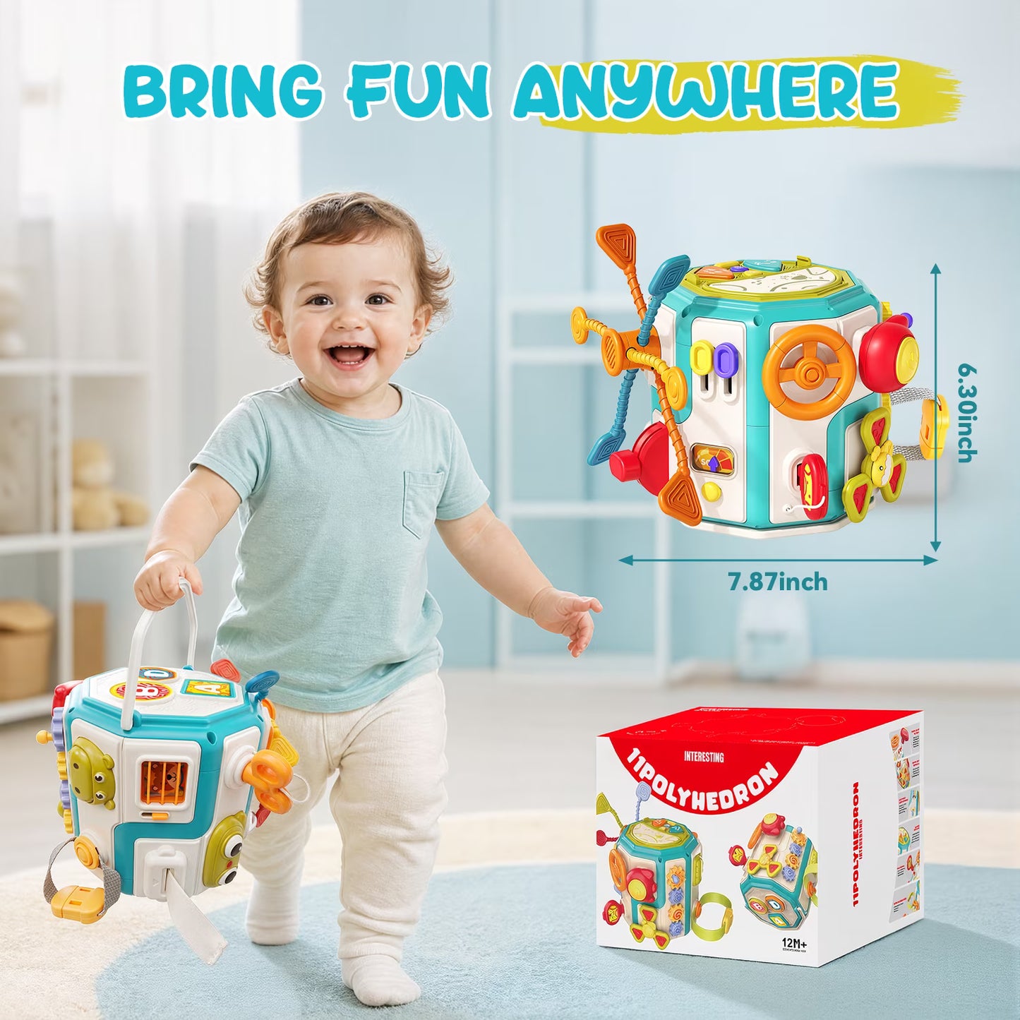 20-in-1 Musical Activity Cube, Montessori Baby Toy for 1 Year Old Toddlers, Busy Board with Light-Up Drum, Learning Toys Gift for Boys & Girls Ages 1 2 3