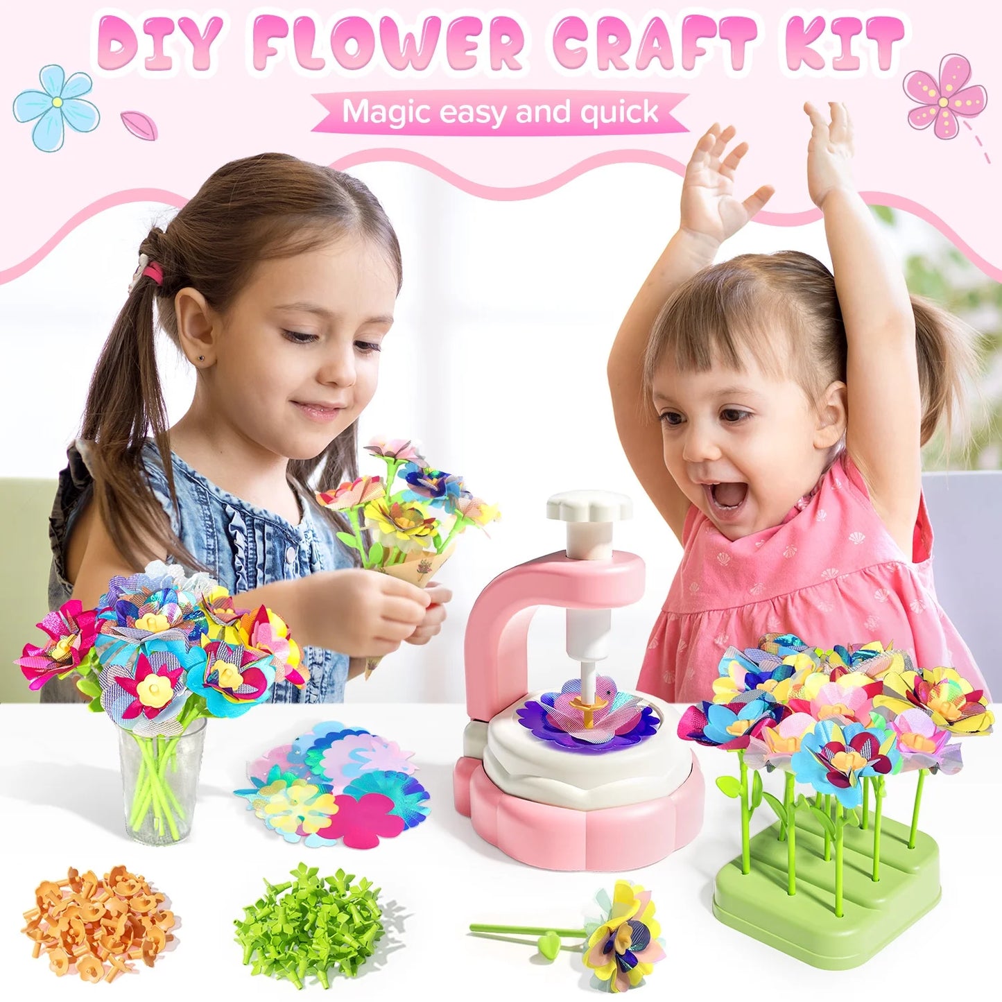 Flower Bouquet Kit for Girls 8-12 , DIY Flower Arts Crafts Kids Toys, Make Your Own Flower Kits, Educational Activity Birthday gifts for Girls/Kids 4 5 6 7 8 9 Years Old