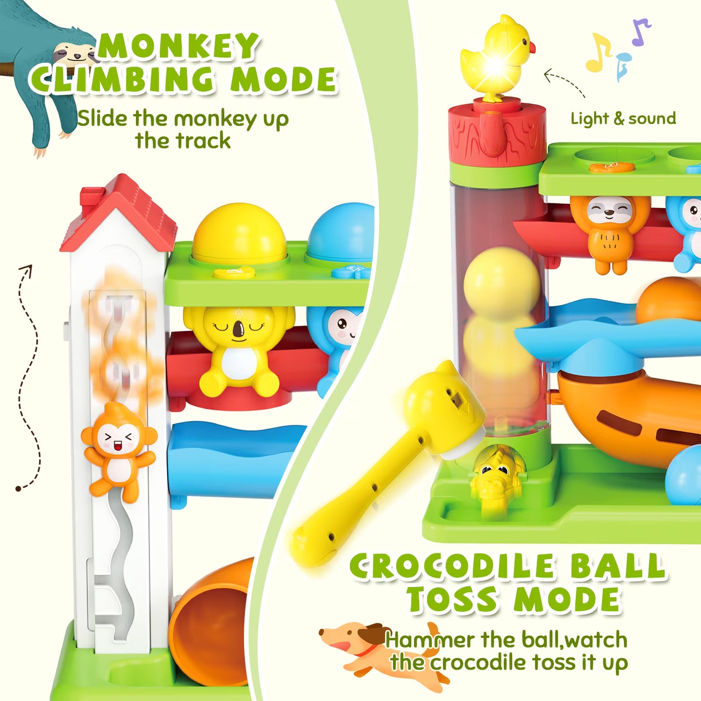 Ball Drop Toys for 1 Year Old, Hammer Drop Ball Tower for Toddler 1-3, Musical Baby Toy with Lights & Sounds, Interactive Montessori Toys, Birthday Gifts for Girls Boys Age 12-18 Months Old