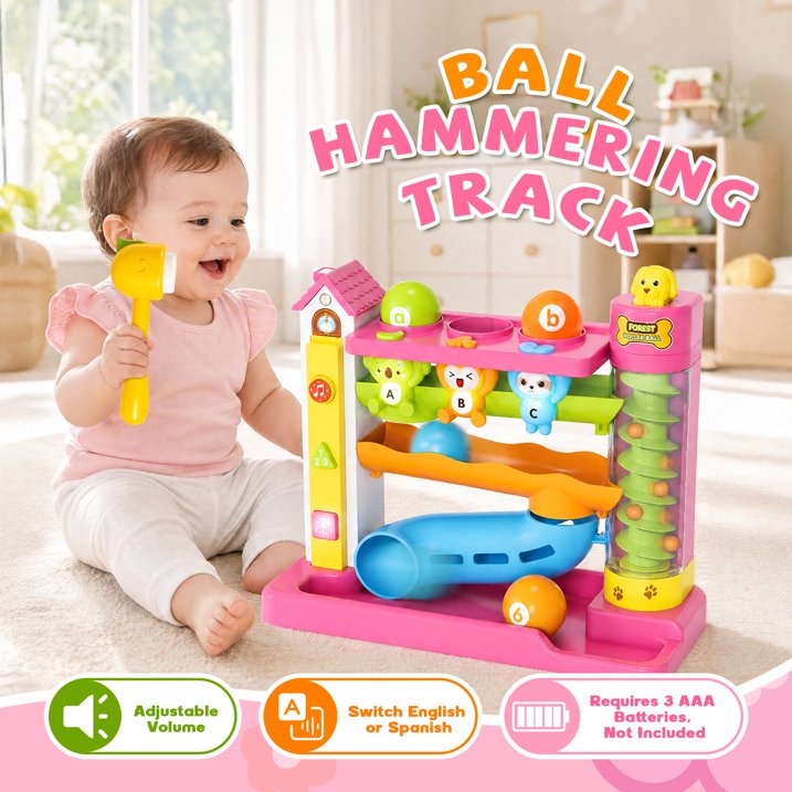 Ball Drop Toys for 1 Year Old, Hammer Ball Track Toy for Toddler 1 2 3, Drop Ball Baby Toy with Light Music, Montessori Learning Toys, Birthday Gifts for Girls Boys Age 6-12-18 Months Old