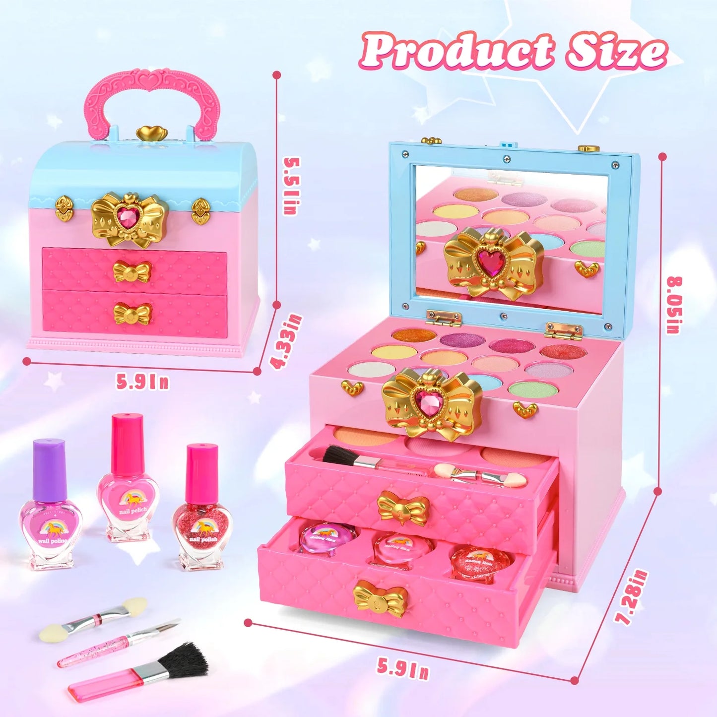 Kids Makeup Sets for Girls 5-8, Girls Toddlers Makeup Kit, Washable Makeup Toys with Mirror and Real Cosmetic for Kids, Little Girl Princess Toy Gift for Christmas Birthday Aged 3-12