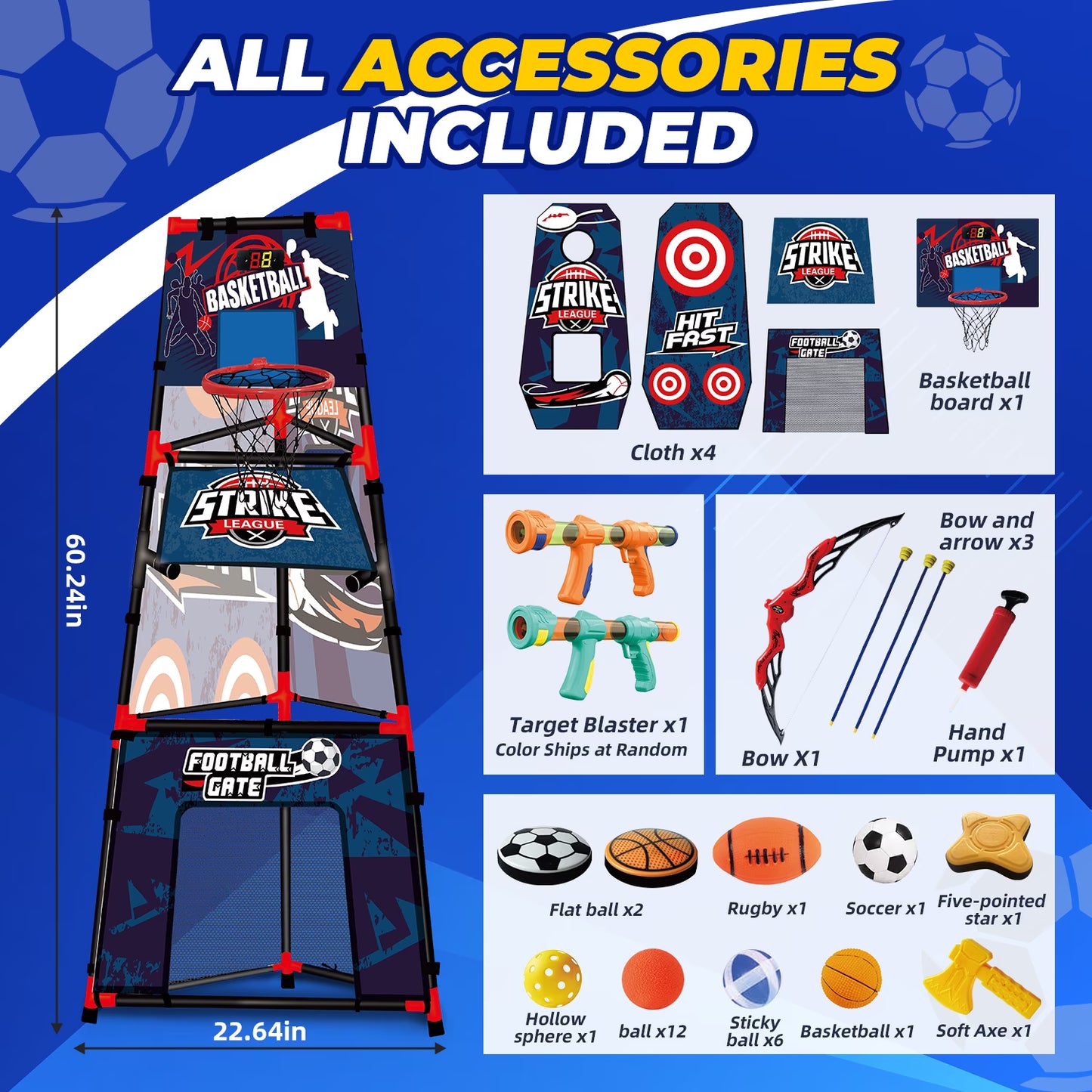 8 in 1 Kids Sports Game Set, Basketball Hoop, Soccer Goal, Football Toss & Target Games, Backyard Indoor Outdoor Toys for Kids Ages 3-8, Gifts for Toddler Boys Girls