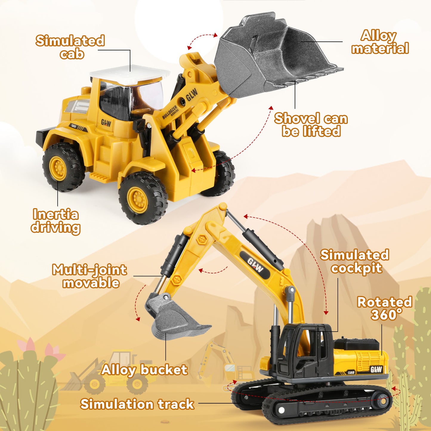 Construction Vehicles Boys Toy Playsets, Construction Truck with Excavator Toy & Bulldozer Toy, Sounds and Lights, Kids Birthday & Christmas Gifts for 3 4 5 6 Years Old Boys