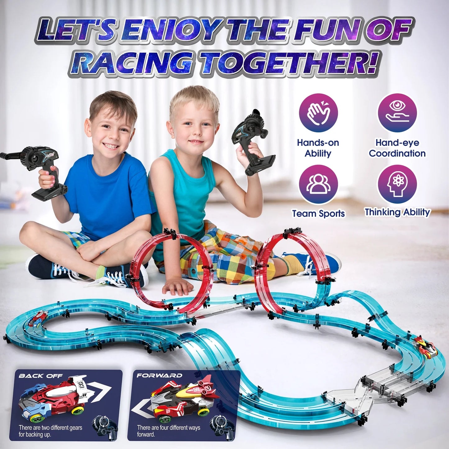 Race Track Set with 2 Slot Car, Boys Toys Ages 6-8-12, Remote Control Electric Racing Car for Kids, Circular Overpass Tracks Car Toy Birthday Christmas Gift for Girls Boys Age 8-12.