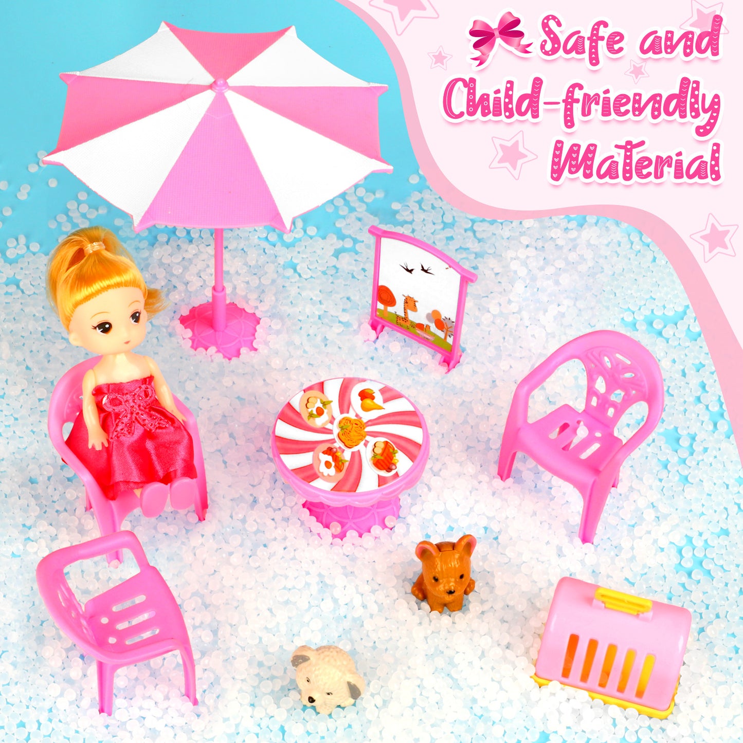 Dollhouse Kit for Girls Ages 3-6, 412PCS Pink Castle Toys With Slide, Track, Lights, DIY 3 Rooms and 6 Balconies Furniture, Birthday Pretend Play Toys Gift for 3 4 5 Years Old Girls/Kids.
