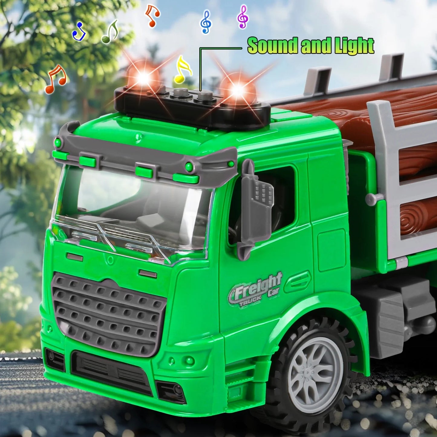 Logging Carrier Toys for Kids/Toddler Age 5 6 7 8, Inertia Truck with Lights and Music,Tiltable Fence, Birthday Gift for Boys 8-11 Years Old