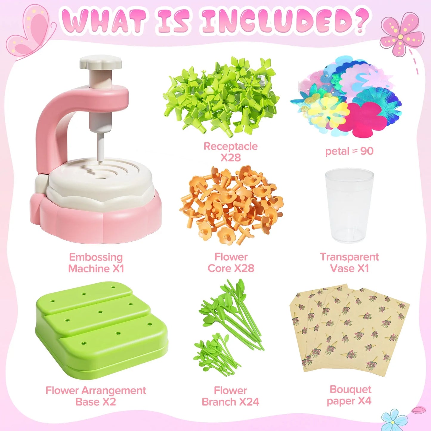 Flower Bouquet Kit for Girls 8-12 , DIY Flower Arts Crafts Kids Toys, Make Your Own Flower Kits, Educational Activity Birthday gifts for Girls/Kids 4 5 6 7 8 9 Years Old