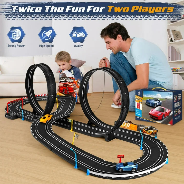 Slot Car Race Track Sets, 20ft Electric/Hand Shake Race Car Track Set, Dual Racing Track Cars Toy Gift for Girls Boys Age 4-12