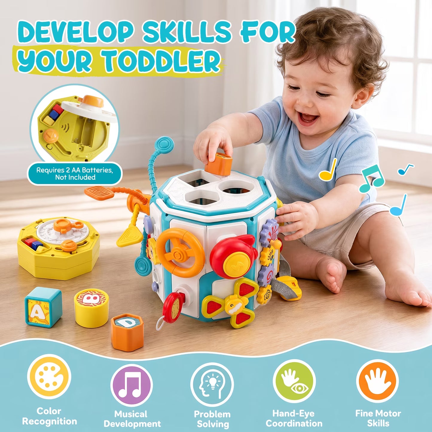20-in-1 Musical Activity Cube, Montessori Baby Toy for 1 Year Old Toddlers, Busy Board with Light-Up Drum, Learning Toys Gift for Boys & Girls Ages 1 2 3