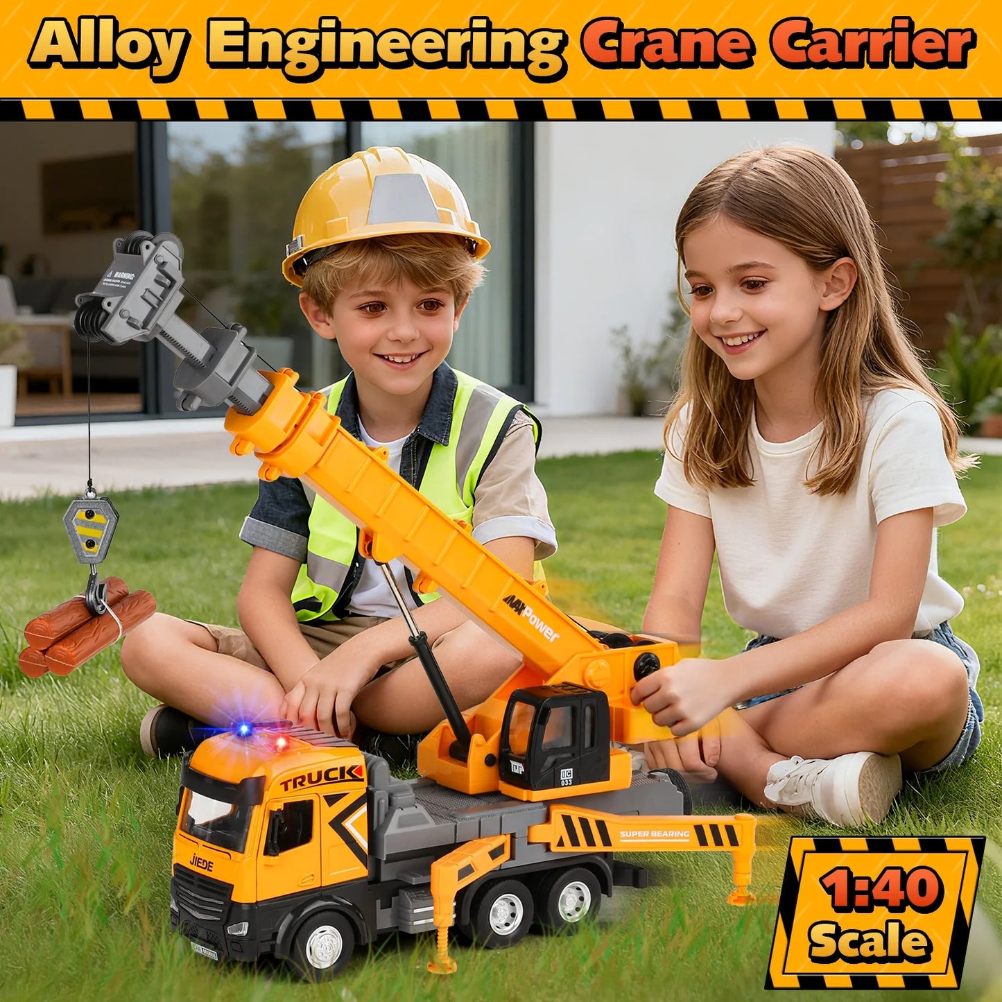Kids Construction Toys for Boys 3-6, Crane Truck Toy for Toddlers, 29In Crane Arm Alloy Engineering Vehicles with Light & Sound, Crane Model Toy Birthday Gift for 4-7 Years Old Boys Kids.