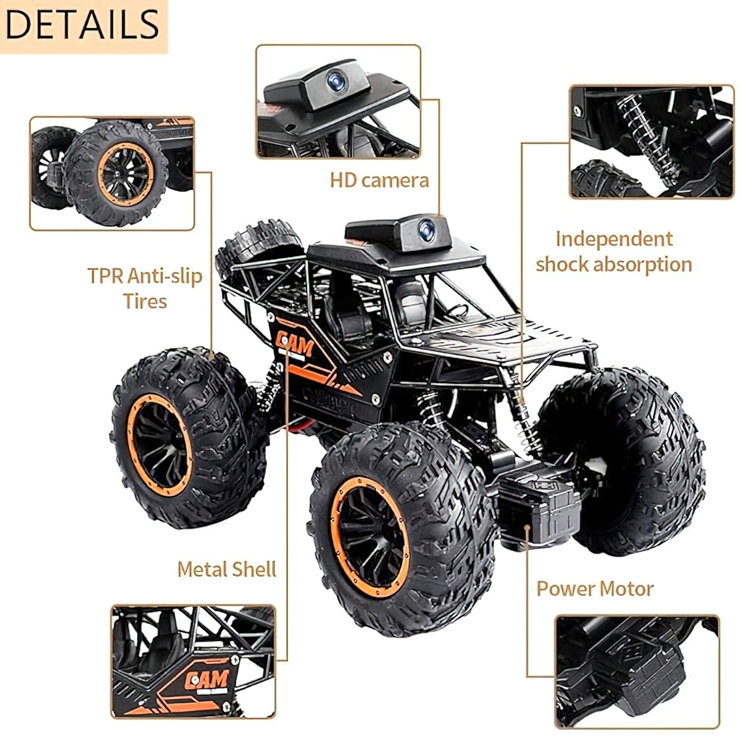 1:18 Scale RC Car with 1080P HD FPV Camera, 2.4Ghz Remote Control Car, High Speed Off-Road Truck for Kids and Adults 30 Min Play, Black