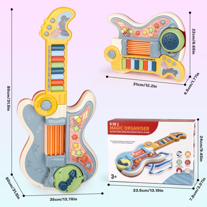 Toddler Guitar for Kids Age 3-5, 4 In 1 Kids Electric Guitar, Piano Guitar, Toy Guitar with Lullaby Projector, Kids Toddler Musical Instruments Toys for 3 4 5 6 7 8 9 Years Old Boys Girls Gifts