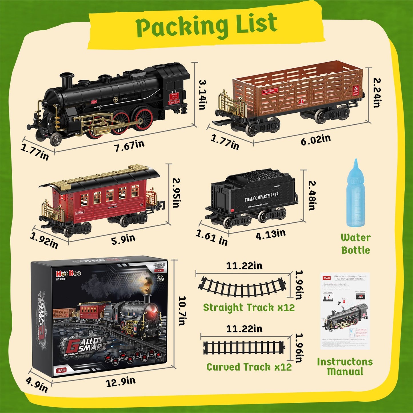 Electric Train Set Toy, Alloy Toddler Model Train Set with Smokes, Lights & Sound, Christmas Train Set with Steam Locomotive Engine, Educational Gift Toy Train for Boys Girls Age 2 3 4 5 6 Kids