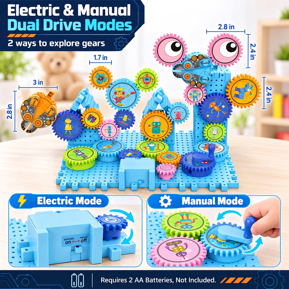 Gear Building Toys for Kids 4-8, 58PCS Motorized Spinning Gears with Interlocking Building Blocks, Electric & Manual STEM Construction Toy Set for Kids Ages 3+, Birthday Gifts for Boys Girls