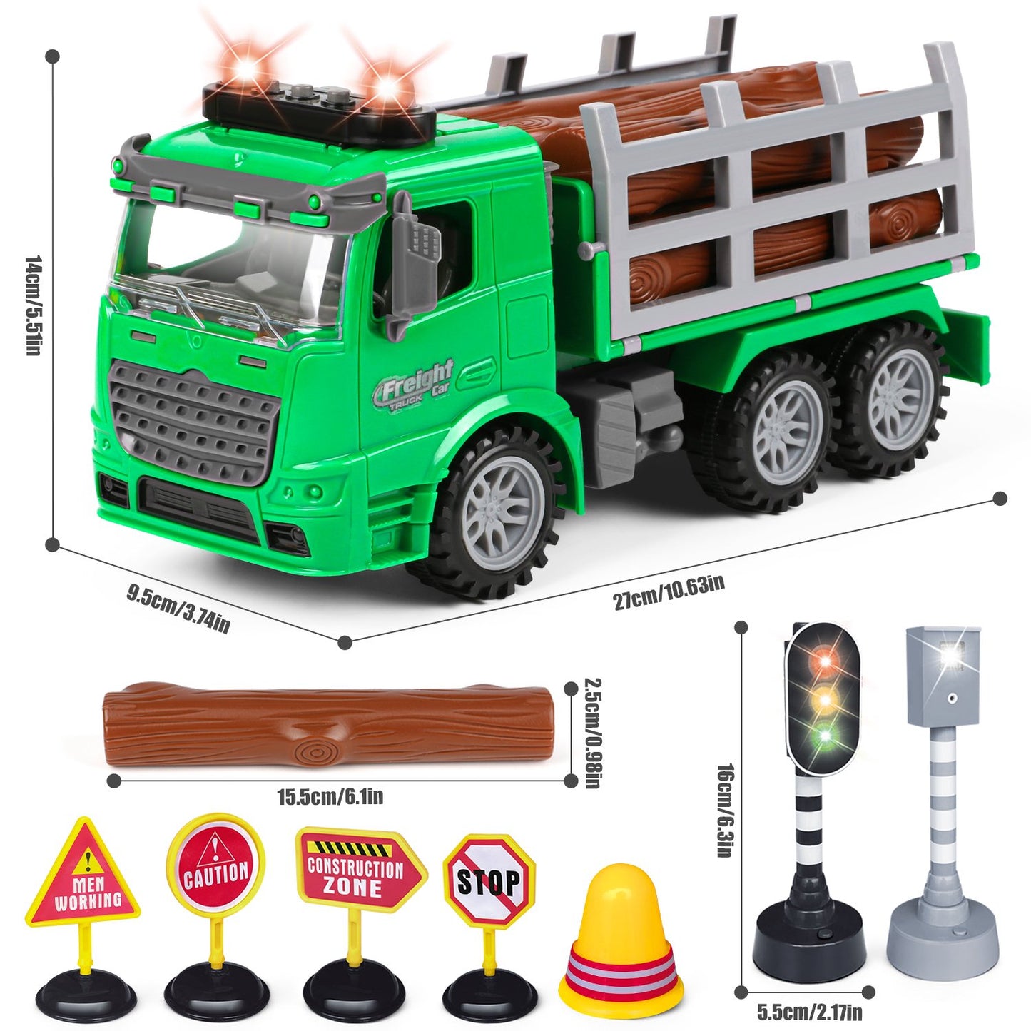 Logging Carrier Toys for Kids/Toddler Age 5 6 7 8, Inertia Truck with Lights and Music,Tiltable Fence, Birthday Gift for Boys 8-11 Years Old